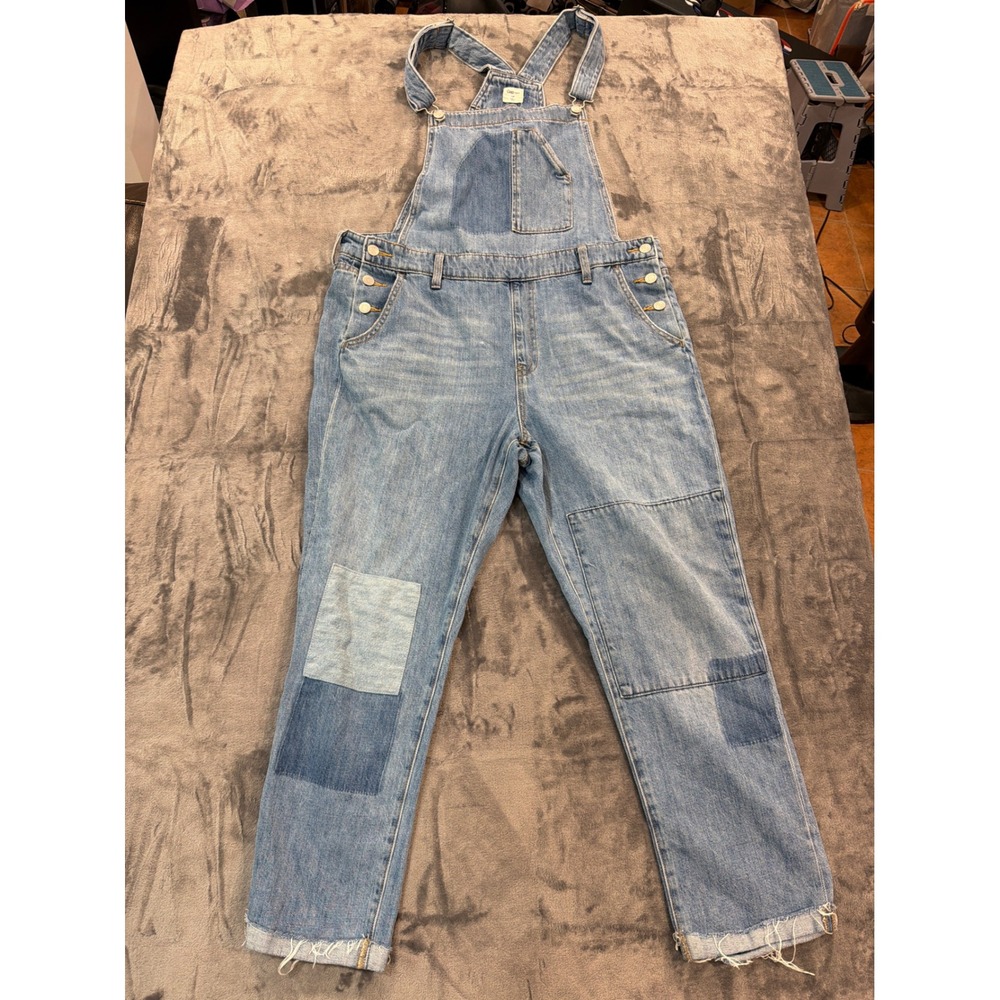 Gap 1969 Denim Overalls Womens Light Wash Patchwork Raw Hem Large Regular
